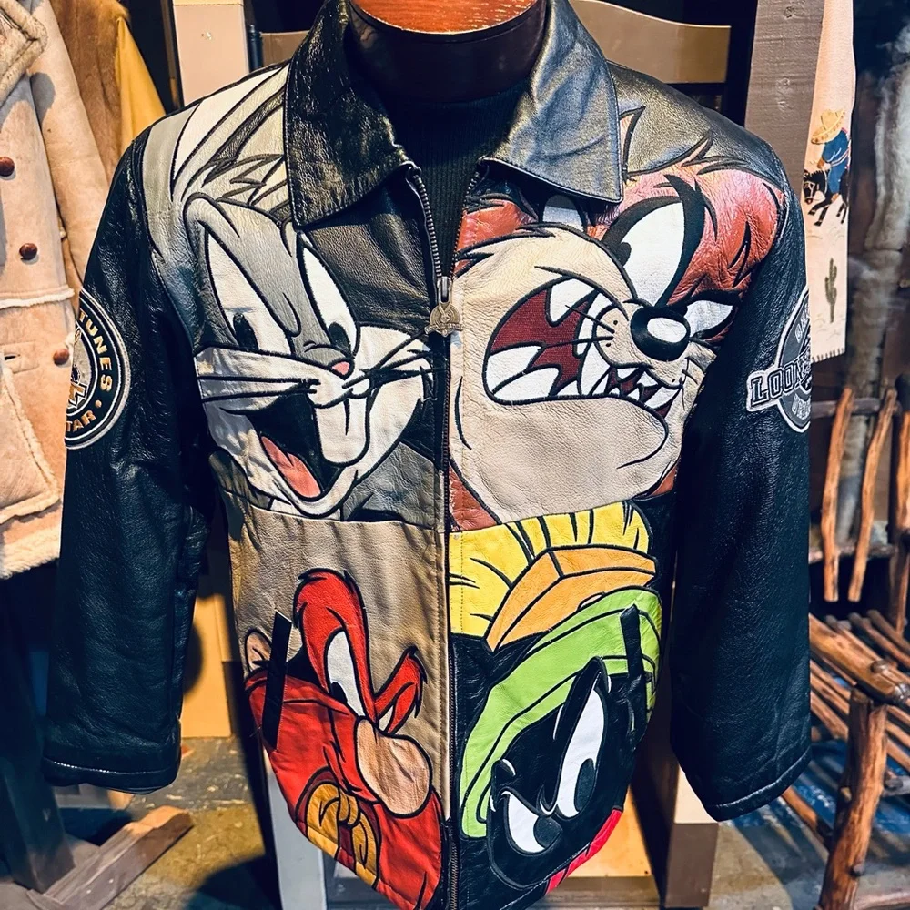 Looney Tunes Urban Gear Vintage Leather Jacket with Bugs, Taz, Marvin & Yosemite